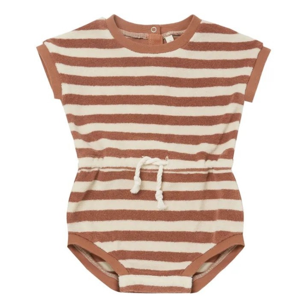 Quincy Mae Striped Terry One-Piece in Cream and Brown